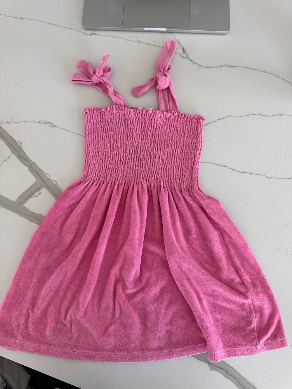 Girls' Smocked Tie-Shoulder Casual Dress in Pink